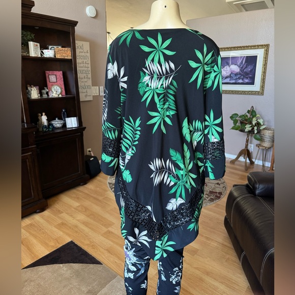 Alfani green black & white 3/4 sleeves scarflike tunic-size XXL - Picture 9 of 11